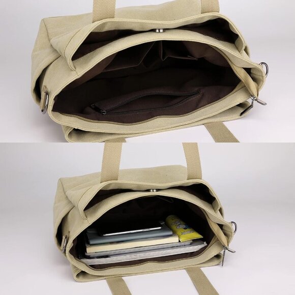 Canvas Hobo Handbag Large Multi Compartment Tote Purse for Women Travel Work - Picture 6 of 9